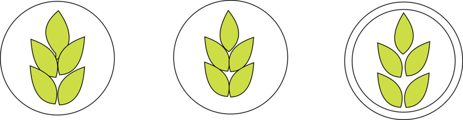 Wheat icon set. Collection of black wheat ear silhouettes, ideal for agriculture logos, organic product labels, and rural themed designs. Vector illustration. EPS 10 