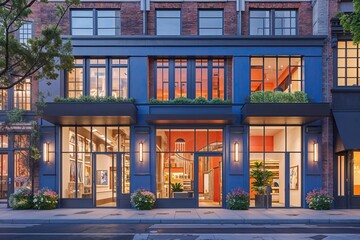 Fototapeta premium Dynamic Urban Storefront Design Featuring Contemporary Architecture and Chic Facades