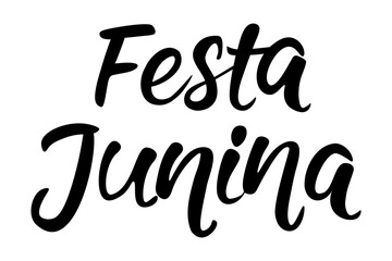 Elegant handwritten black lettering of Festa Junina. Simple and modern script typography for Brazilian June festival designs, posters, cards, invitations, and decorations
