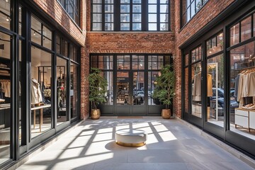 Spacious Urban Boutique Featuring Large Windows and Exposed Brick Accents