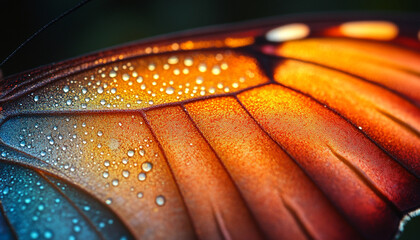 Extreme Close-Up of Butterfly Wing Scales with Iridescent Colors and Pixel-Like Pattern
