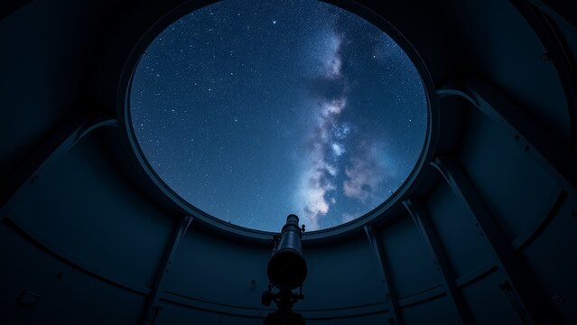 Looking up at the starry sky map inside the observatory
