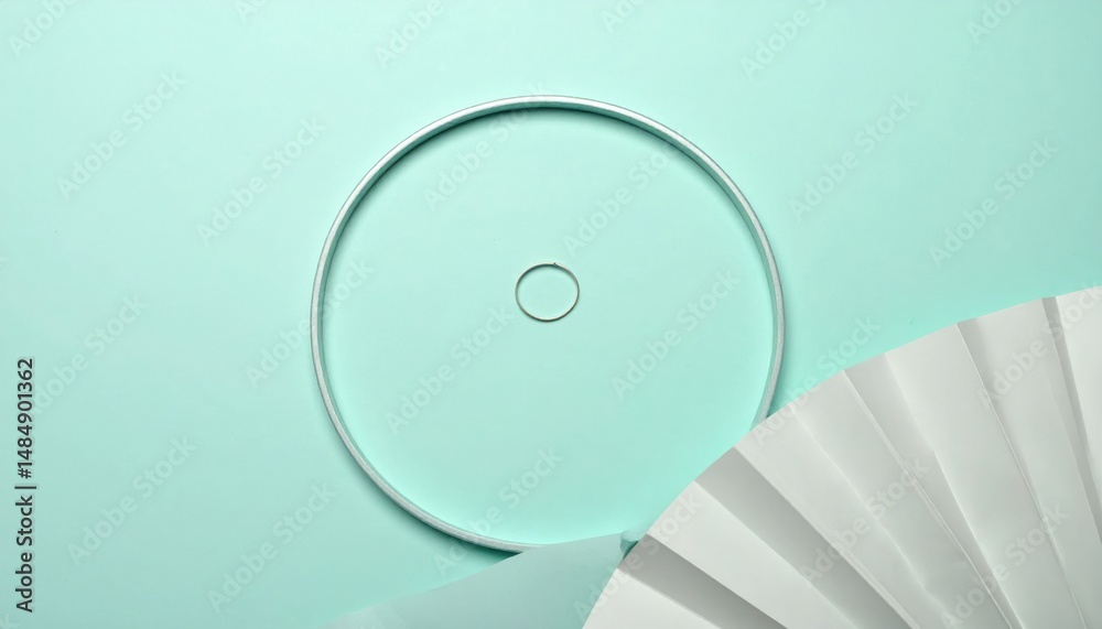 Poster dynamic circular motion with paper fan elements creative studio setting abstract visuals minimalist 