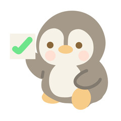 Cartoon Penguin Holding Check Mark Illustration