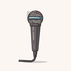 A microphone, depicted in a simple, flat design with a white background, shown from a side angle.