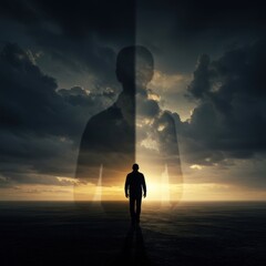 Fototapeta premium Person walking towards light, mental health concept