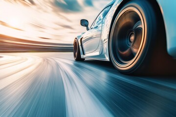 Speeding Racing Car on Track with Motion Blur
