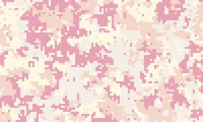 Abstract pixelated camouflage pattern in soft pink and beige tones. Ideal for fashion, textile design, or as a trendy background.  Subtle texture, versatile and stylish.