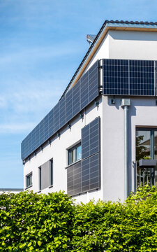 Modern apartment building with solar panels in Augsburg, Bavaria, Germany