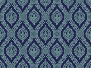 Traditional Thai art seamless arabesque pattern in damask style motifs suitable for wallpaper, cloth, curtain, textile, tile and fabric design isolated illustration vector archive EPS file.