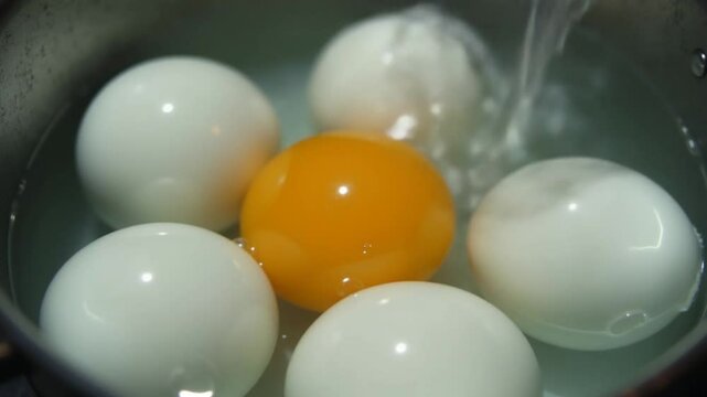 Eggs in boiling water. Filmed on a highspeed camera at 1000 fps. High quality FullHD footage