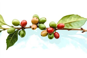 Obraz premium red coffee beans on a branch