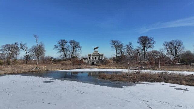 Lincoln Park At Chicago In Illinois United States. Downtown City. Leisure Park Landscape. Lincoln Park At Illinois United States. Metropolitan District. Winter Scenery.
