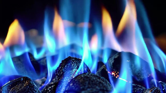 Blue flame fire burning brightly on dark background with butane gas, blue fire flame on dark background, butane gas video background ing