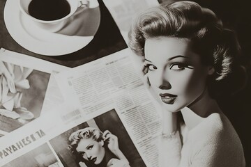 A classic black and white newspaper print ad from the 1950s, bold typography, retro aesthetic