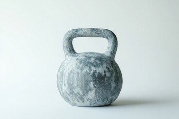 Gray kettlebell with mottled texture on white background