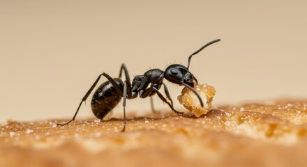 Ant Eating Crumb Close Up