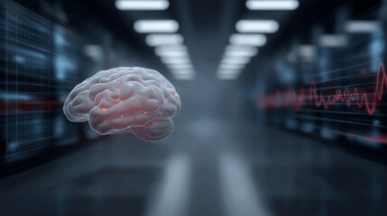 Glowing AI Core in Dark Server Room with Pulsing Light