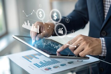 Businessman use financial analytics and investment strategies leveraging digital technology to drive business growth and optimize economic performance in today's dynamic market