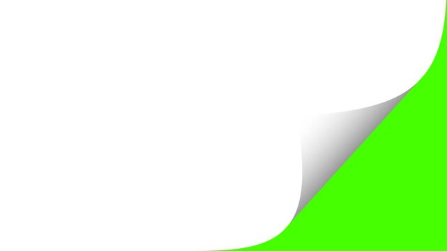 Animation diagonal turn page transition with green background. White paper transition on green background.