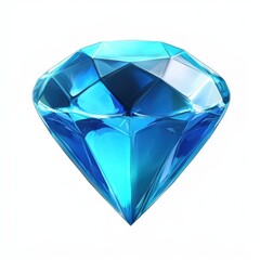 Fototapeta premium Realistic 3D cartoon icon of a deep blue topaz gemstone with high gloss on a white background