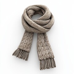 Cozy wool scarf in neutral tones, isolated on white background