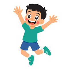 Boy joyfully jumping in air, experiencing carefree bliss, perfect for depicting happiness, childhood, freedom, outdoors, and active lifestyle themes