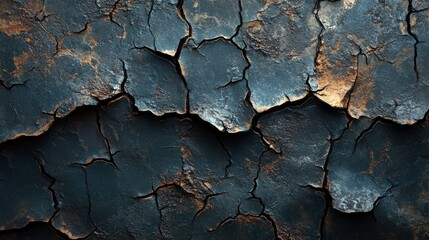 Dark Blue Cracked Surface Texture with Orange Accents