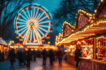 Fototapeta premium Defocused Christmas market lights in festive background