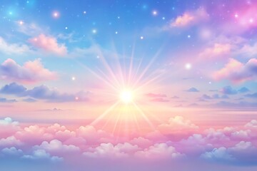 Beautiful blue sky with a large sun in the middle