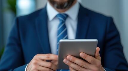 Professional Man Using Tablet in Modern Office Environment