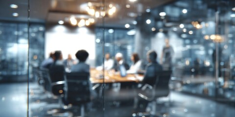 Obraz premium blurred business people meeting in modern office building conference room. generative AI. High quality