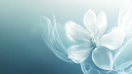 Ethereal white flower, smoke swirls, soft blue