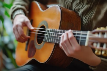 Fototapeta premium Music teacher giving online guitar lesson from home