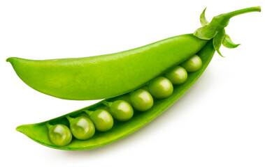 Green peas isolated on white background, Organic Green Peas on white background with work path, High resolution focus stacking photography.
