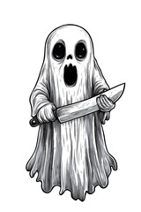 Ghost holding a knife in a spooky illustration