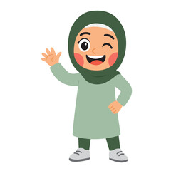 Girl in hijab happily waving a happiness picture, perfect for diversity, joy, celebration, and multicultural concepts in stock photography