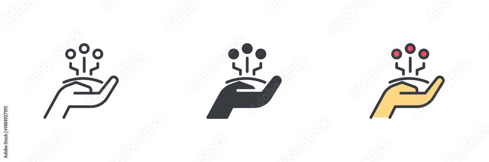 Poster tech care different style icon set