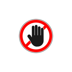 Forbidden sign with stop hand glyph icon isolated on white background