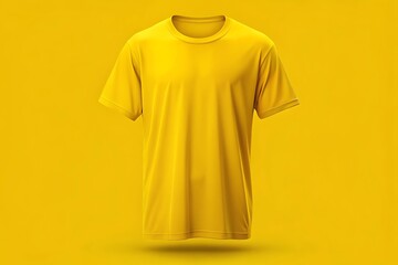 Yellow shirt is shown on a yellow background