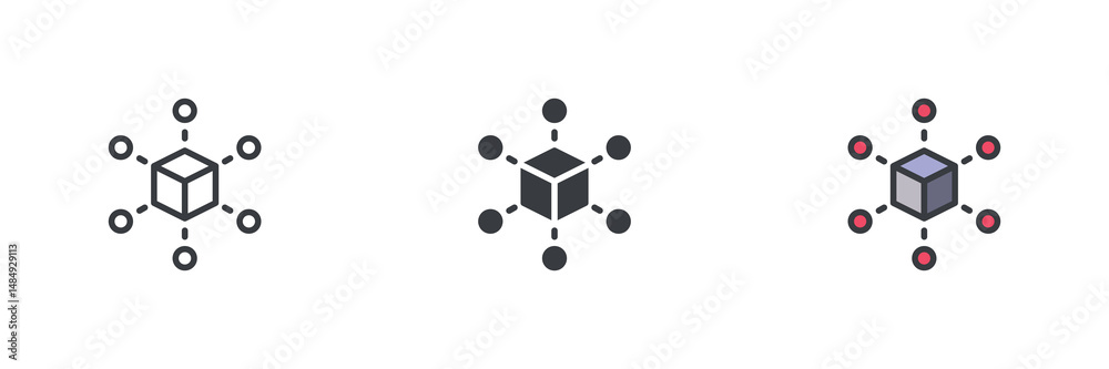 Poster blockchain technology different style icon set