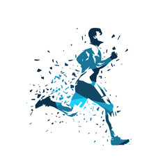 Run, running man, abstract blue isolated vector silhouette. Athletics logo, track and field
