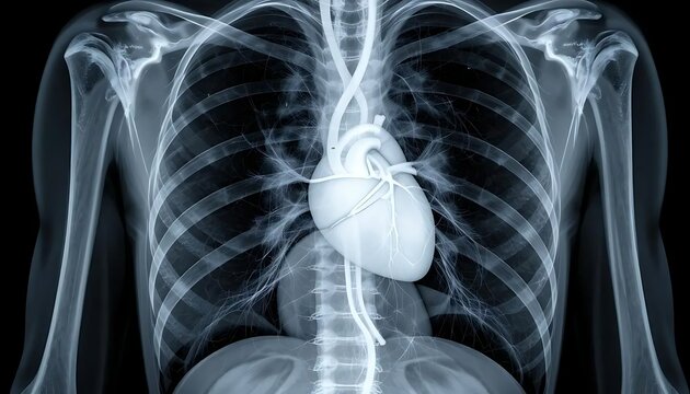 Standard Chest X-ray of Adult Male This chest X-ray offers a clear view of the thoracic cavity, useful for studying normal anatomy and identifying potential pathologies.