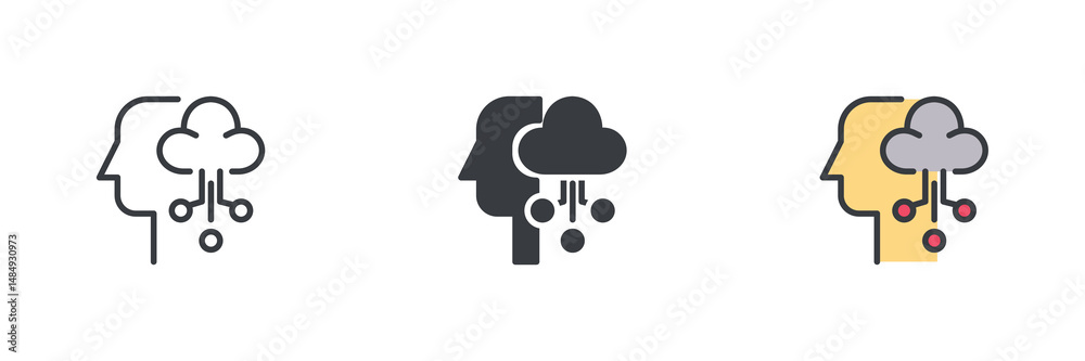 Poster Cloud based artificial intelligence different style icon set