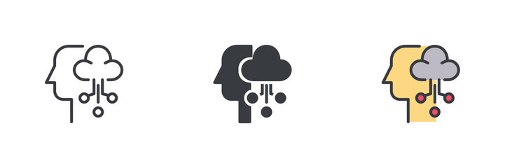 Cloud based artificial intelligence different style icon set