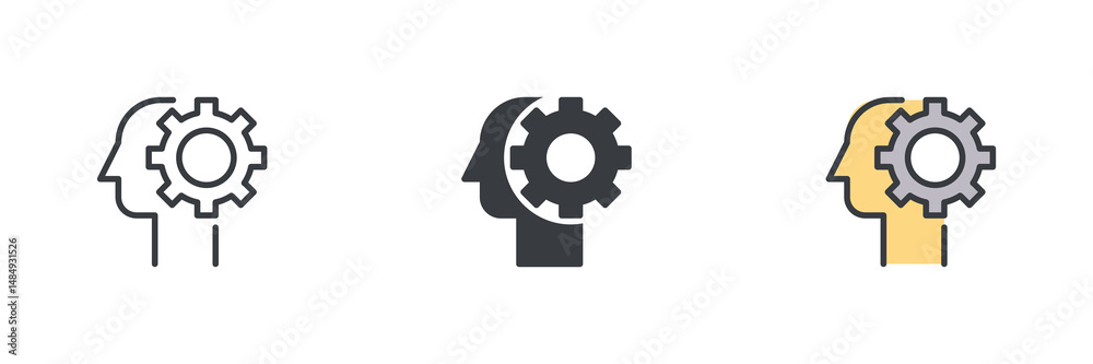 Poster gear inside the head different style icon set