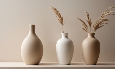 Neutral Tones Home Decor Still Life with Pampas Grass in Vases