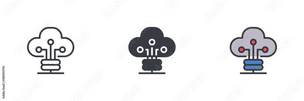 Poster cloud technology different style icon set