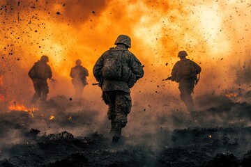 Soldiers in action during battlefield combat