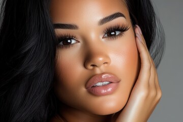 Latina woman touching cheek close-up portrait